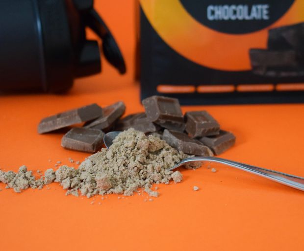 The Protein Power is made from vegetable proteins and crushed crickets. The Protein Power is made from vegetable proteins and crushed crickets.