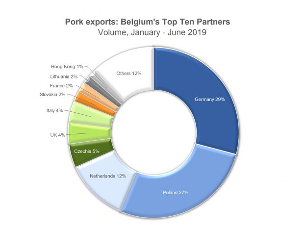 From January to June 2019, Belgian meat suppliers exported 380,008 t of pork worldwide. From January to June 2019, Belgian meat suppliers exported 380,008 t of pork worldwide.